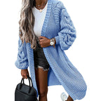 Damen Langer Strickcardigan mit voluminösen Puffärmeln und offenen Seiten R&B