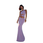 Damen Elegantes One-Shoulder-Maxikleid mit Raffungen und metallischem Detail R&B