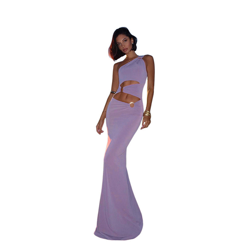 Damen Elegantes One-Shoulder-Maxikleid mit Raffungen und metallischem Detail R&B