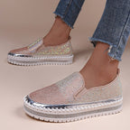 Damen Slip-On Schuhe mit funkelndem Strass und komfortablem Plateau R&B