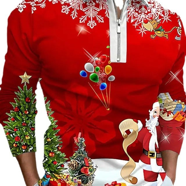 Herren Weihnachtliches Langarmshirt mit festlichem Grafikdesign und praktischem Reißverschluss R&B