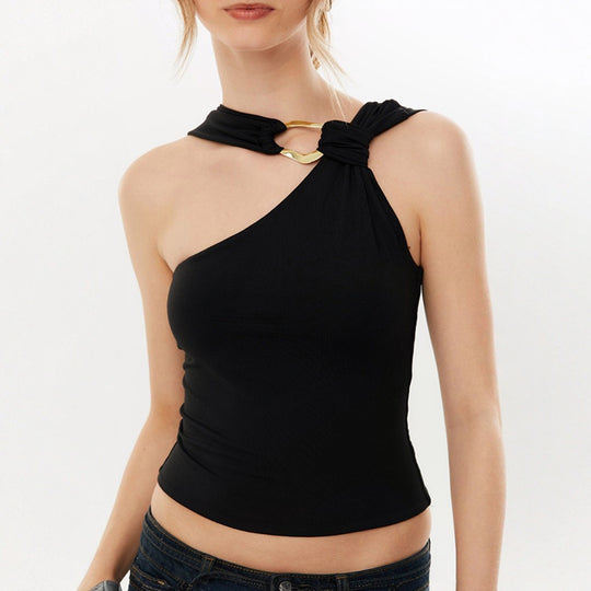 Damen asymmetrisches Trägershirt mit dekorativer Ringverzierung R&B