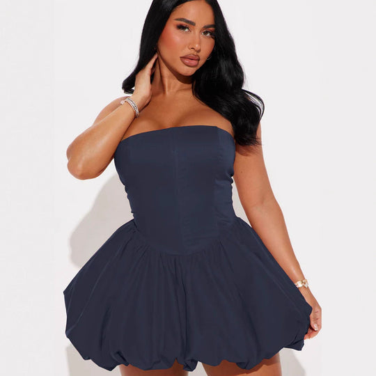 Damen Trägerloses Babydoll-Kleid mit voluminösem Saum R&B