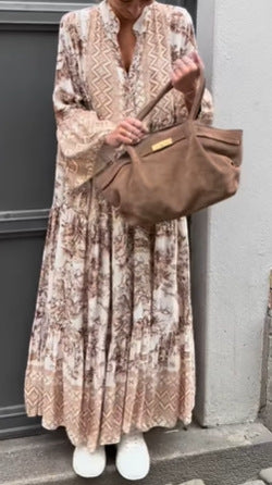 Damen Maxikleid mit voluminösen Ärmeln und elegantem Muster Heidi-Mode