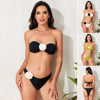 Damen Bandeau Bikini mit blumigen Akzenten und hohem Beinausschnitt R&B