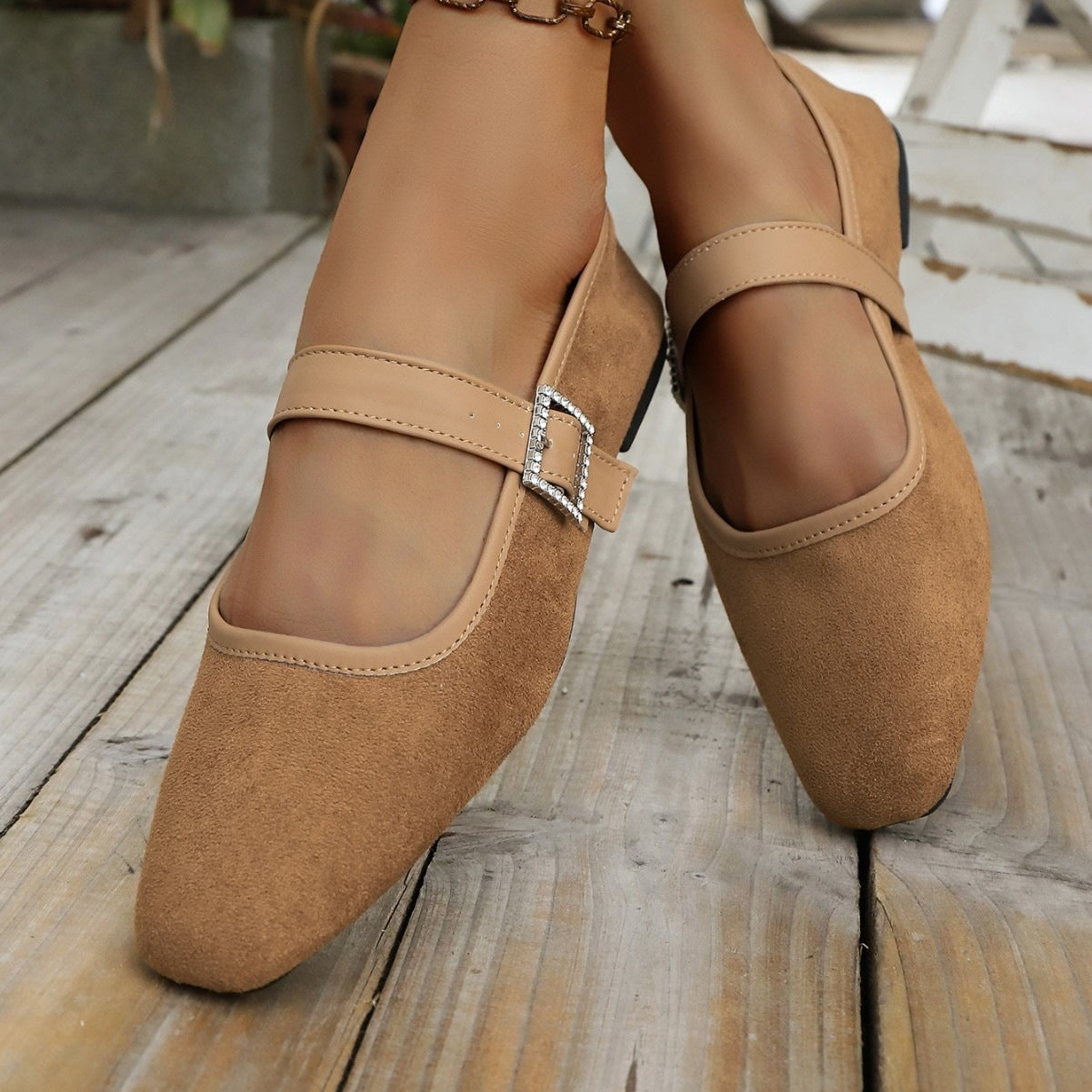 Damen Elegante und bequeme Ballerinas mit verstellbarem Riemen R&B