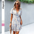 Damen Wickelkleid mit floralen Details und luftigen Ärmeln R&B