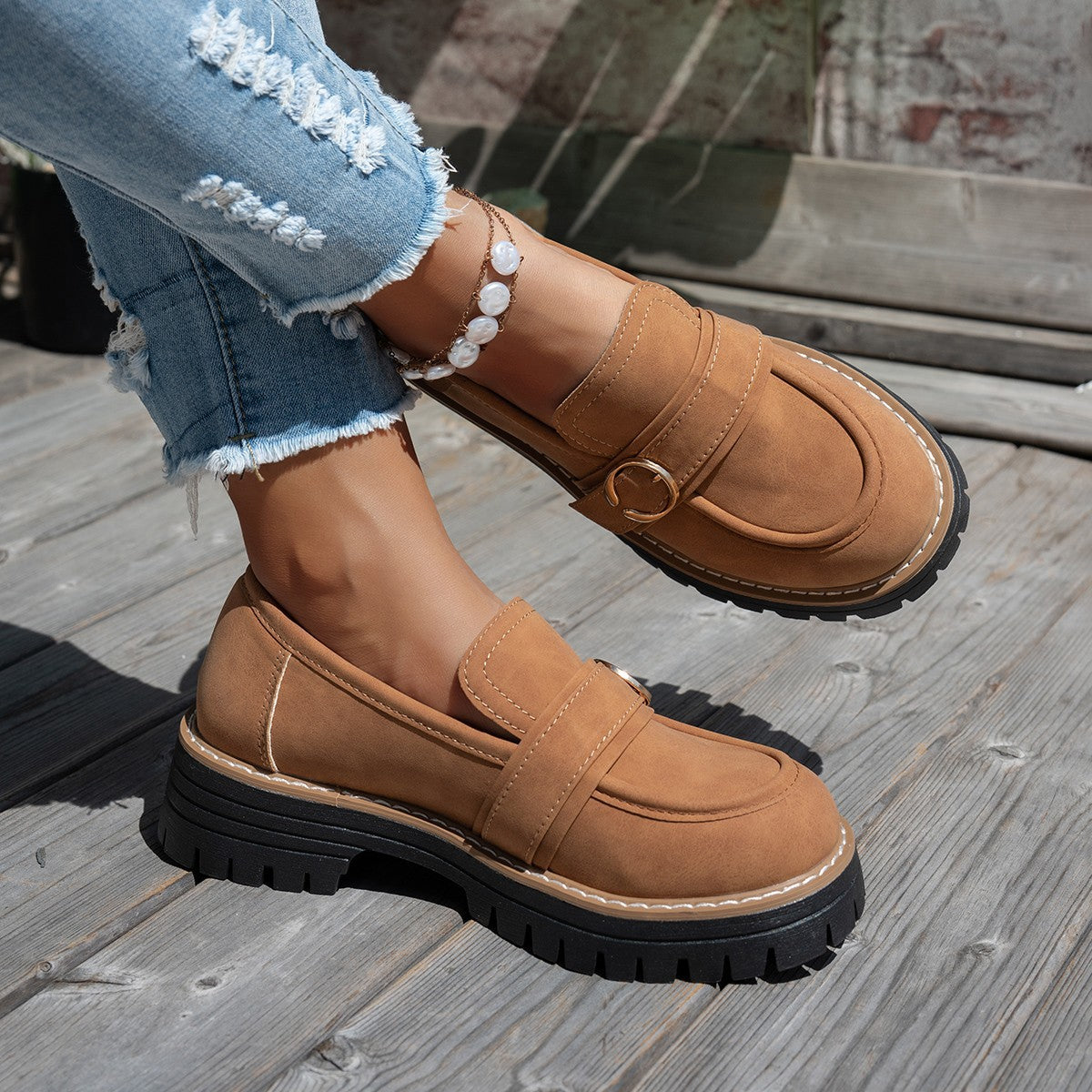 Damen Mokassin-Schuhe mit eleganter Verzierung und robuster Sohle R&B