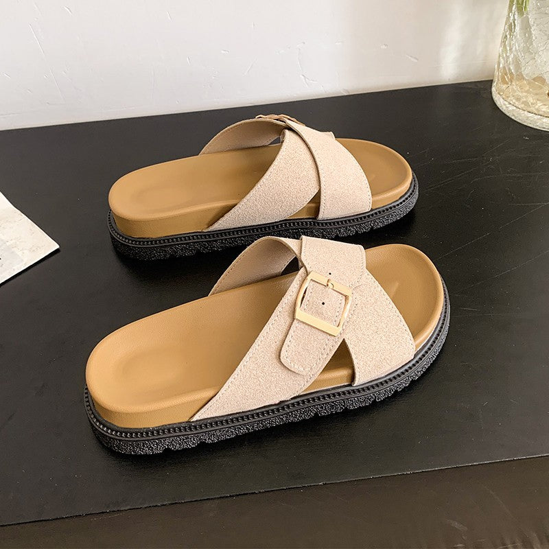Damen Komfortable Mules mit modischem Schnallen-Detail