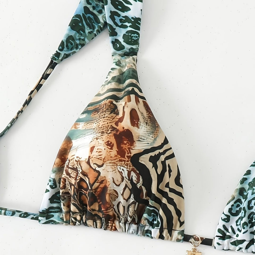Damen Halter-Bikini mit Animal-Print R&B