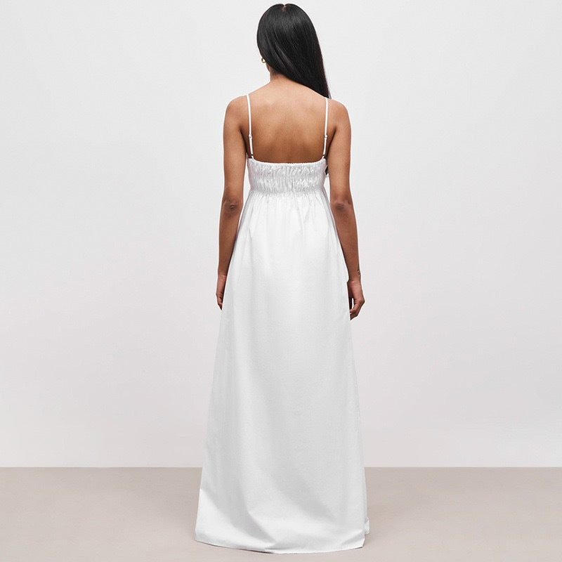Damen Maxi-Kleid mit gerafftem Oberteil und seitlichen Taschen R&B