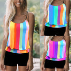 Damen Strandtop mit farbenfrohen Streifen und bequemen Shorts R&B
