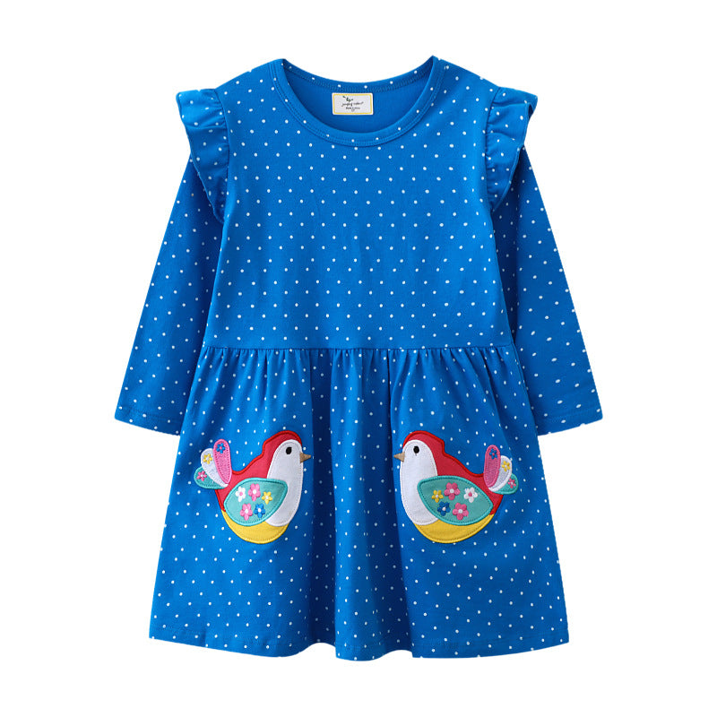 Mädchen Baumwollkleid mit verspielten Vogelapplikationen R&B