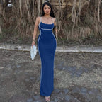 Damen elegantes Maxikleid mit schmalen Trägern und figurformendem Schnitt R&B
