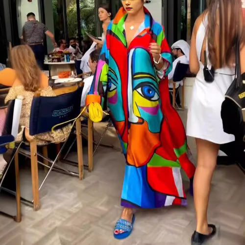 Damen Oversized Kaftan mit künstlerischem Design Heidi-Mode