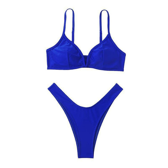 Damen Triangel-Bikini mit tiefem V-Ausschnitt und hohem Beinausschnitt R&B