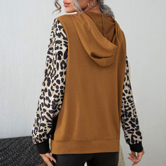 Damen Kapuzenpullover mit auffälligem Leopardenmuster und Farbblockdesign R&B