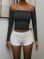Damen Polka-Dot Oberteil und Shorts Set R&B