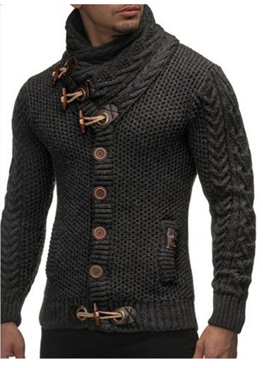 Herren Strickjacke mit asymmetrischem Kragen und einzigartigem Knopfdesign R&B