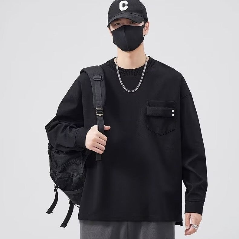Herren lässiges Langarmshirt mit praktischer Brusttasche R&B