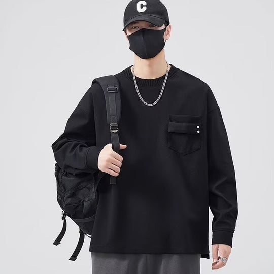 Herren lässiges Langarmshirt mit praktischer Brusttasche R&B
