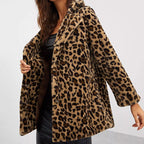 Damen Modischer Teddy-Mantel mit Leoprint und elegantem Schnitt R&B