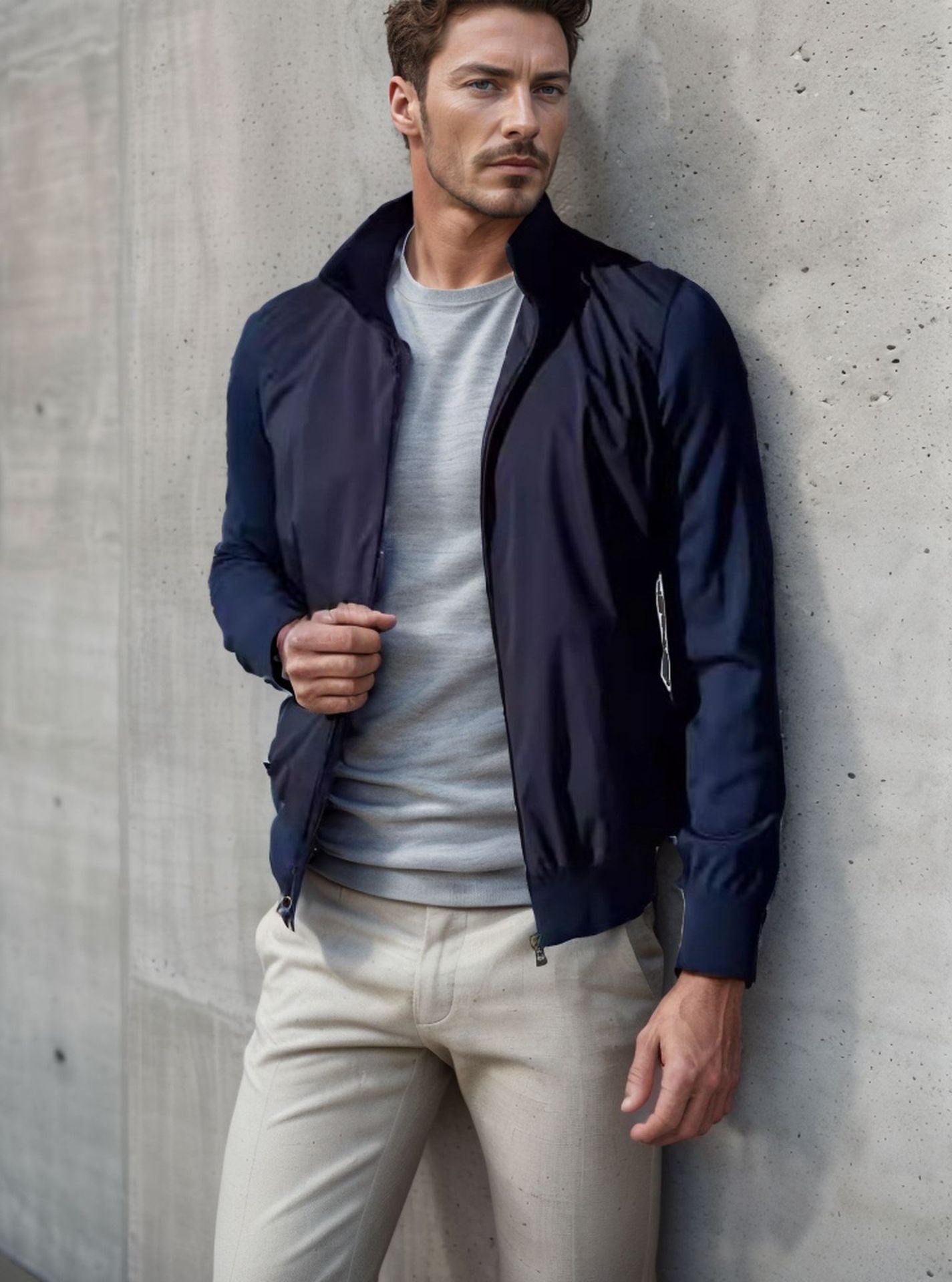 Herren stylische Freizeitjacke mit hohem Kragen und praktischen Taschen R&B