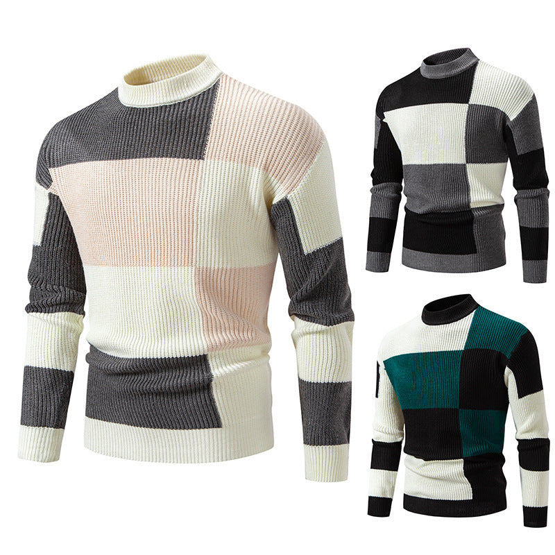 Herren modischer Rollkragenpullover mit strukturiertem Karomuster R&B