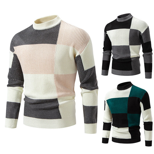Herren modischer Rollkragenpullover mit strukturiertem Karomuster R&B