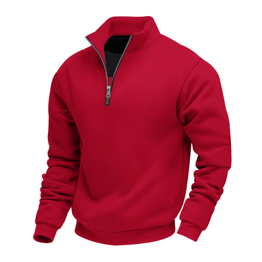 Herren nan angerauter Sweat-Halbzip mit kontrastiertem Innenkragen und elastischem Saum R&B
