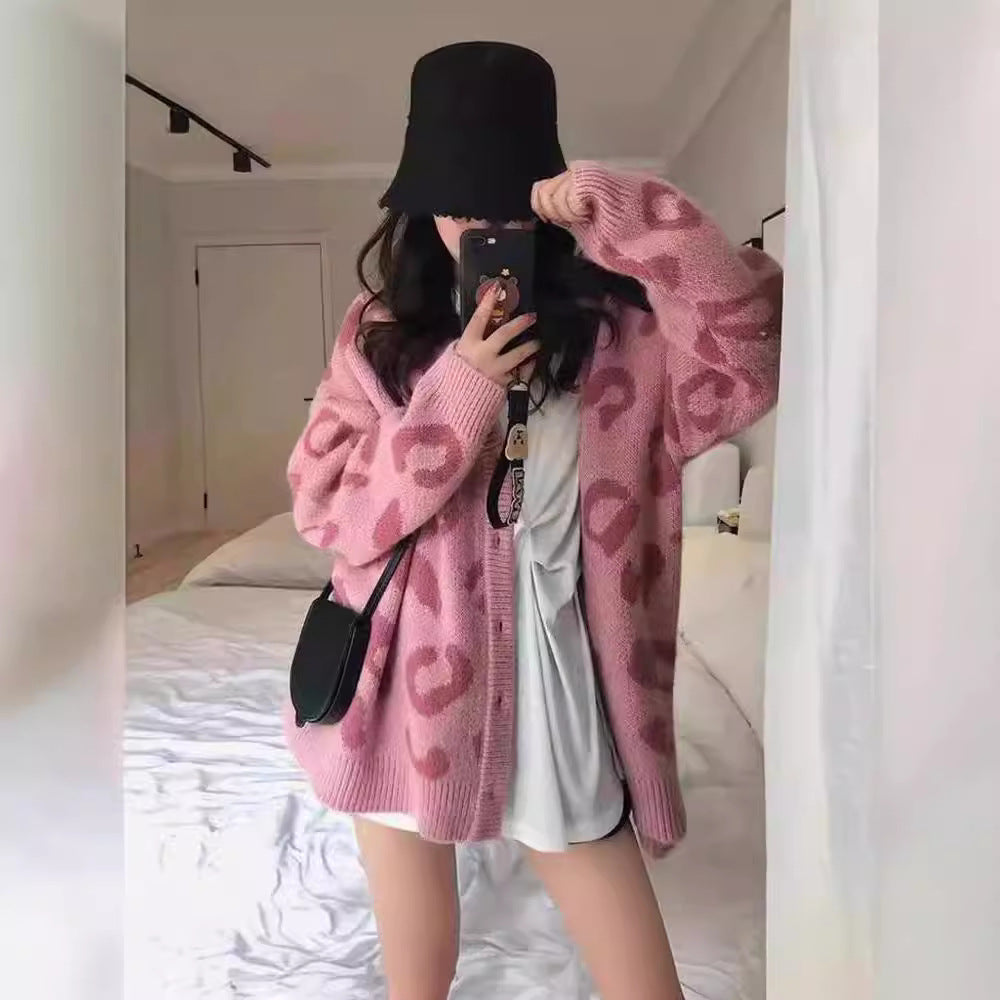 Damen Strickcardigan mit auffälligem Leopardenmuster und großzügigem Schnitt R&B