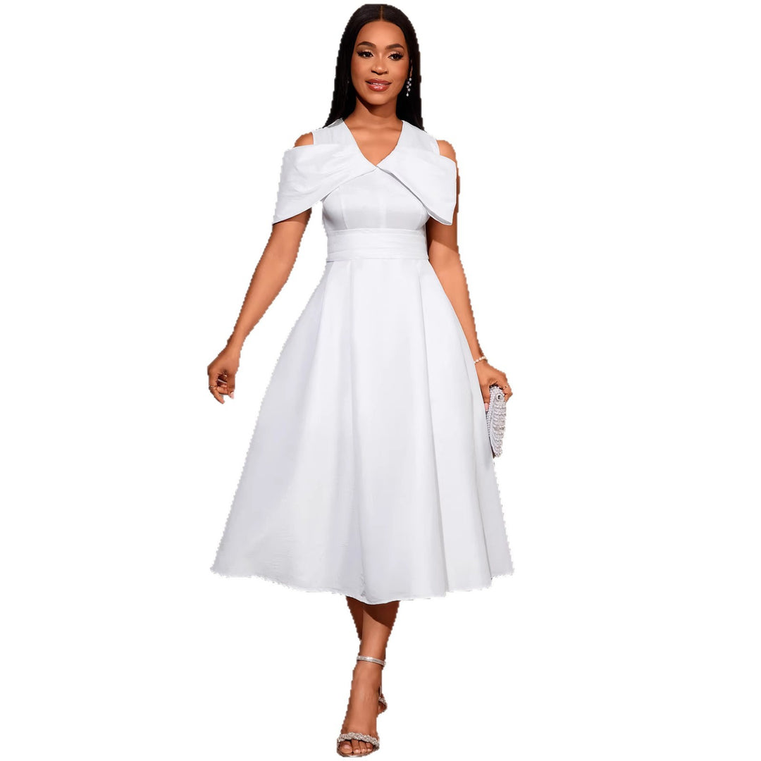 Damen Elegantes Midi-Kleid mit schickem Drapierungsakzent und voluminösem Oberteil R&B