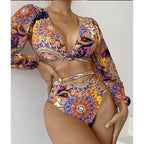 Damen Bikiniset mit langärmligem Oberteil und stylischem Cut-Out R&B