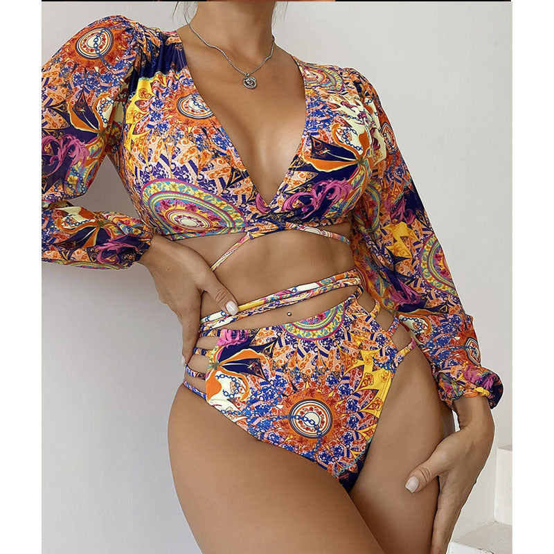 Damen Bikiniset mit langärmligem Oberteil und stylischem Cut-Out R&B