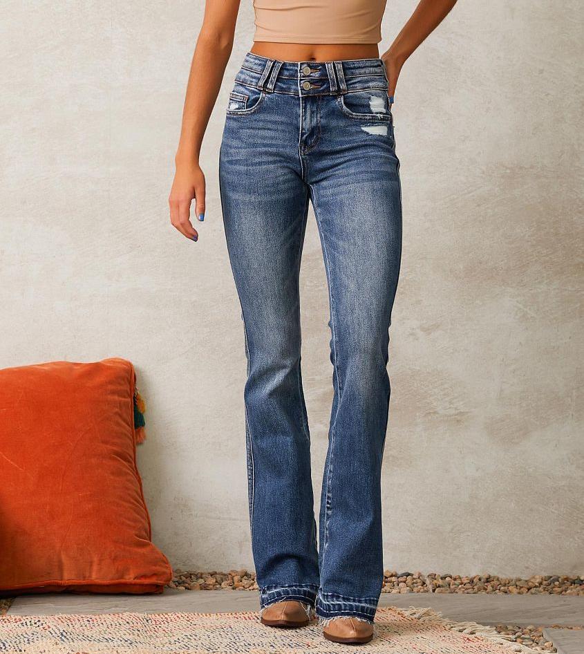 Damen Flared Jeans mit hohem Bund und modischem Destroyed-Effekt R&B