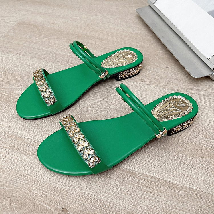 Damen glamouröse Sandalen mit funkelnden Schmuckakzenten