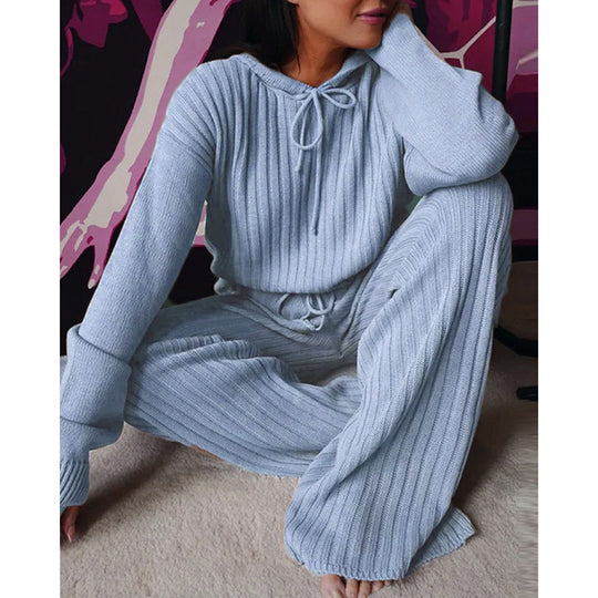 Damen Loungewear-Set mit tiefem V-Ausschnitt und breiten Hosenbeinen R&B