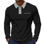 Herren nan langärmeliges Polo mit halbem Reißverschluss, aufgesetzter Brusttasche und feiner Strukturjersey-Qualität R&B