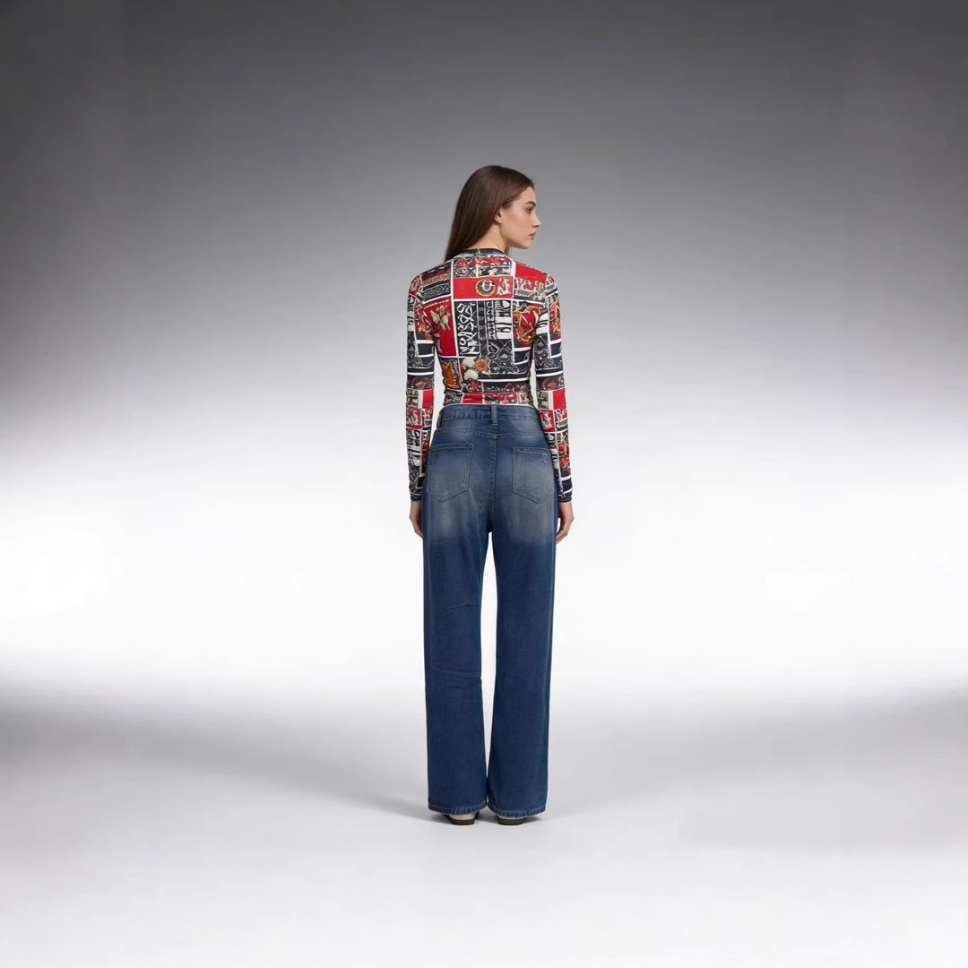 Damen Weite Ripped Jeans mit hohem Bund