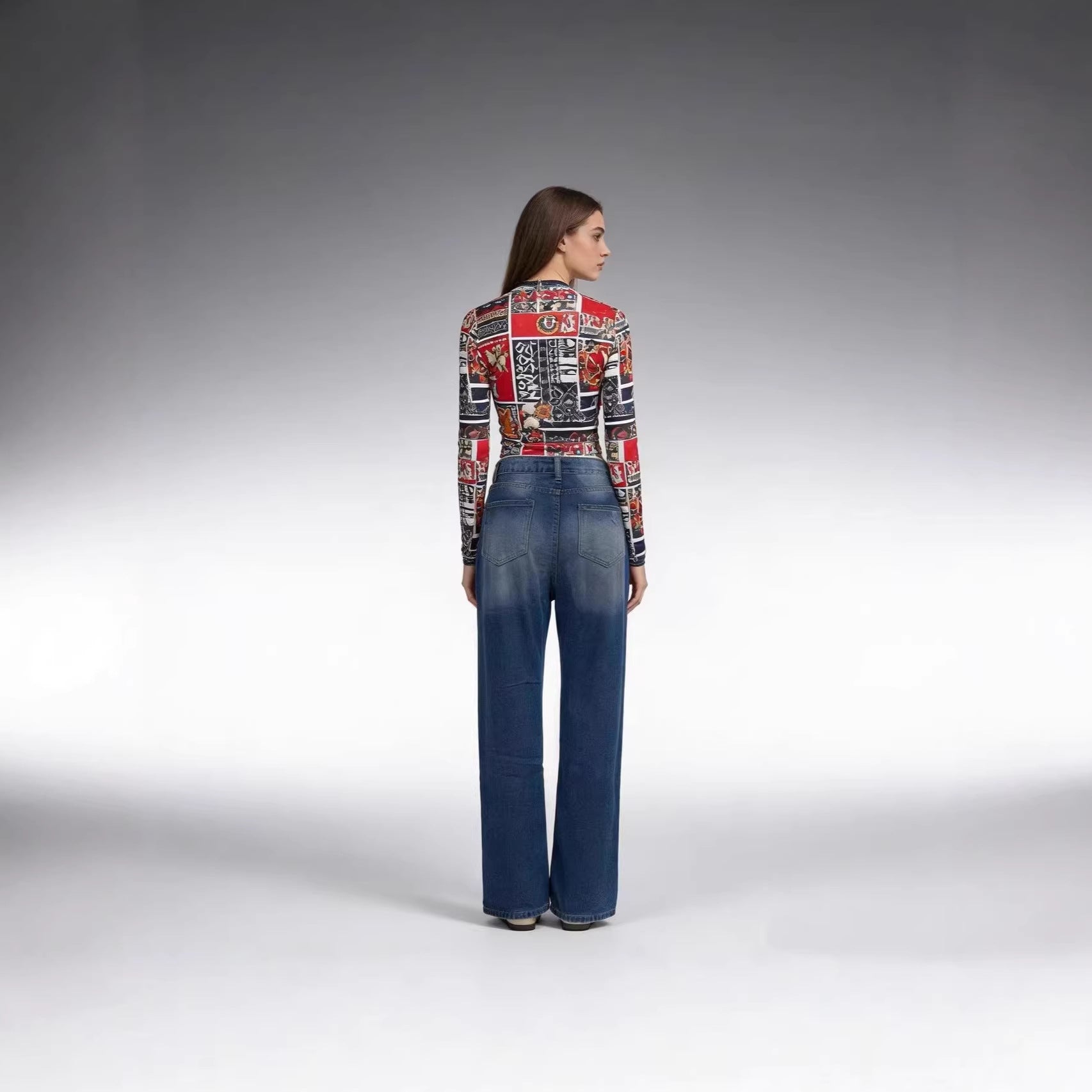 Damen Weite Ripped Jeans mit hohem Bund