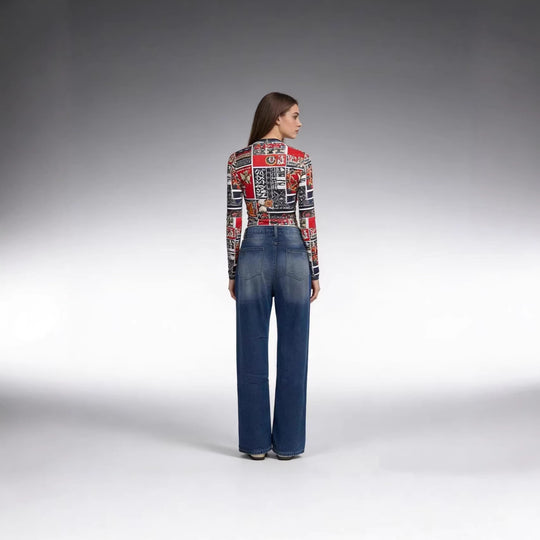Damen Weite Ripped Jeans mit hohem Bund