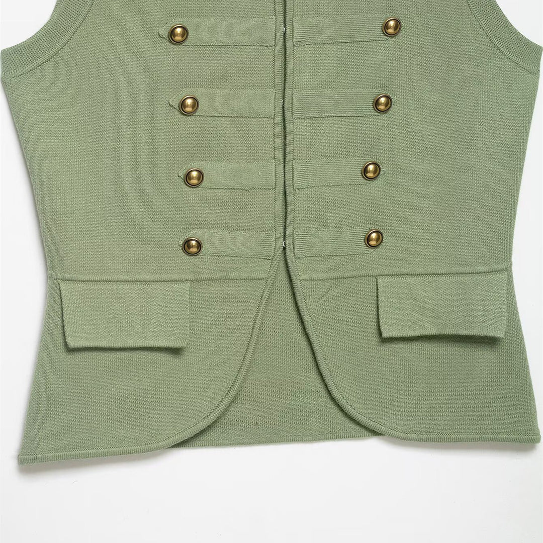 Damen raffinierte Utility-Weste im Militärstil mit Knopfdetails R&B