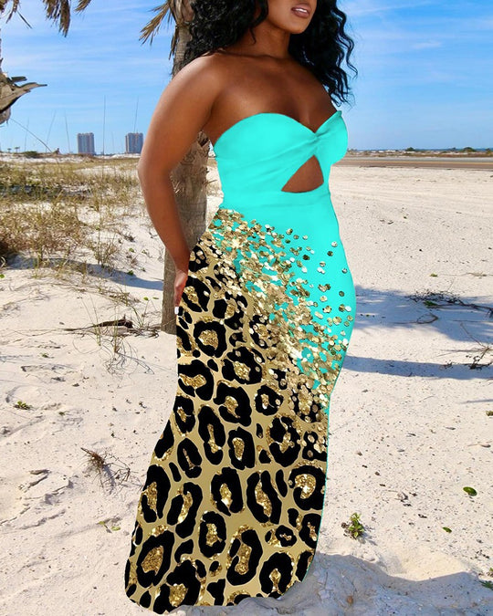 Damen Maxikleid mit schickem Cut-Out-Design und glänzenden Akzenten R&B