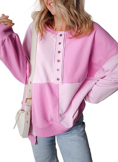 Damen lässiger Kapuzenpullover mit Knopfdetails und Farbblockdesign R&B