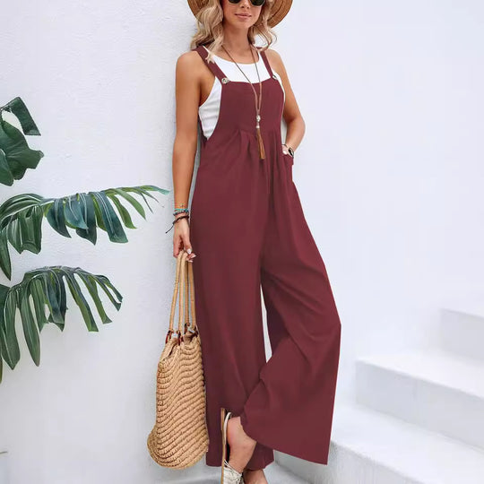 Damen lässiger Jumpsuit mit breiten Beinen und modischen Trägern R&B