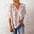 Damen luftiges V-Ausschnitt Blusenshirt mit floralem Muster R&B