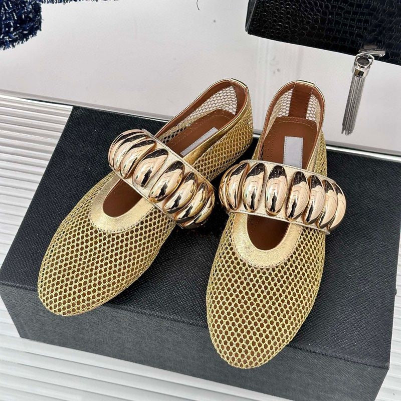 Damen Ballerinas mit glitzerndem Riemen und luftiger Netzoberfläche R&B