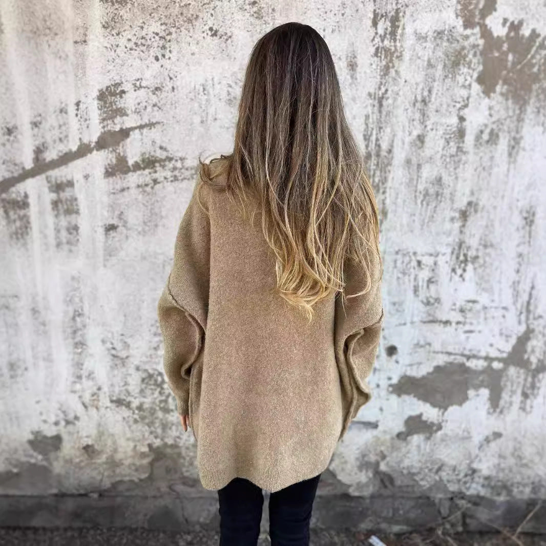 Damen kuschelige Strickjacke mit großen Taschen und Knopfdetails R&B