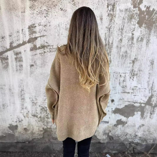 Damen kuschelige Strickjacke mit großen Taschen und Knopfdetails R&B