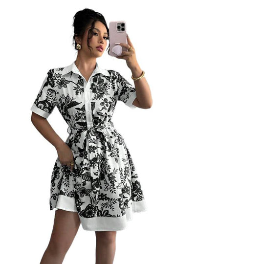 Damen Hemdblusenkleid mit floralem Muster und Taillengürtel R&B